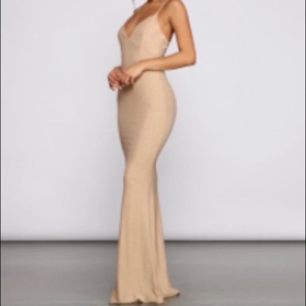 golden formal x back dress